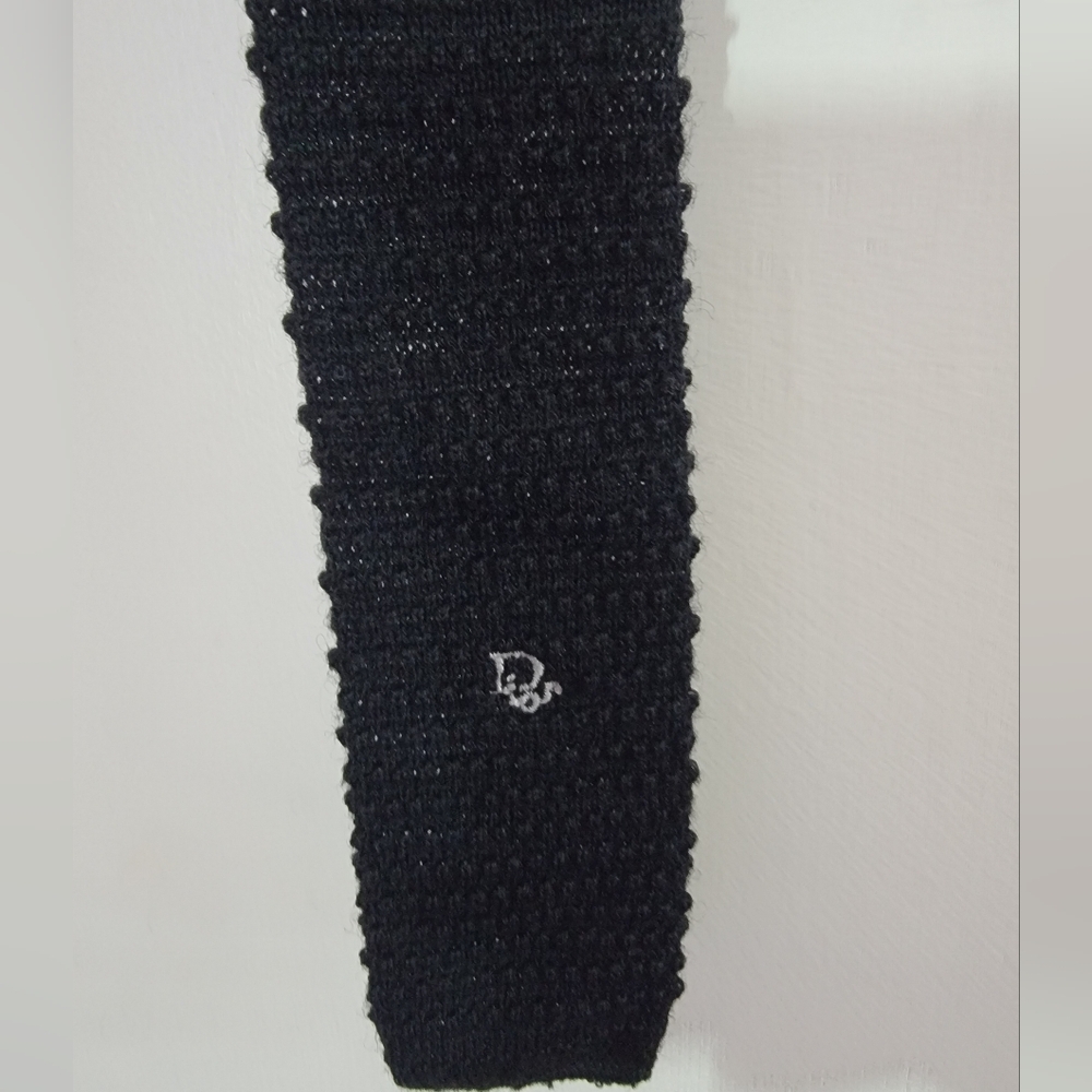 Dior Vintage 100% Wool Black Knit Tie